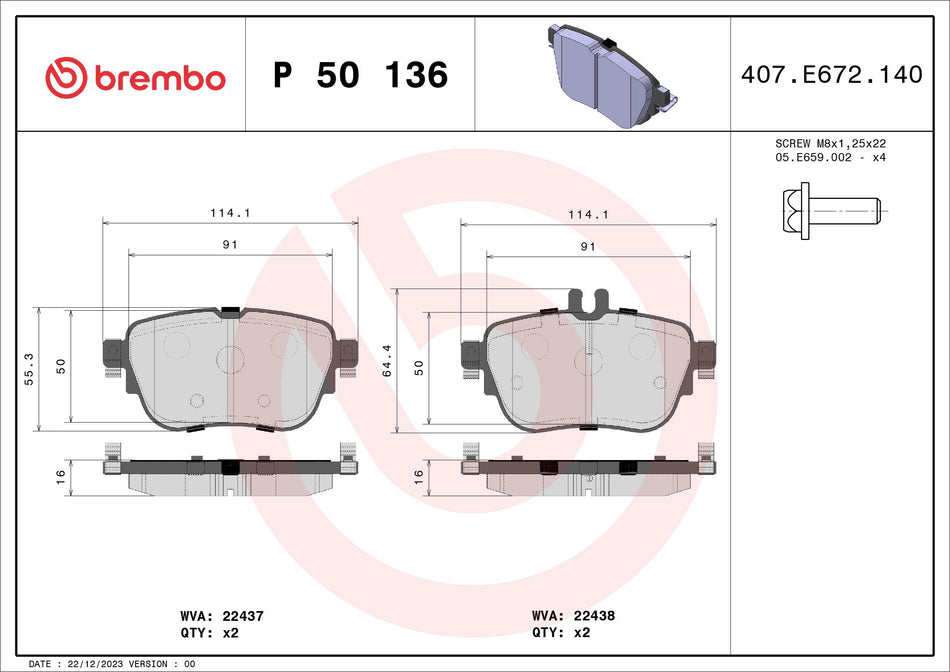Brake Pad Set, disc brake - P 50 136