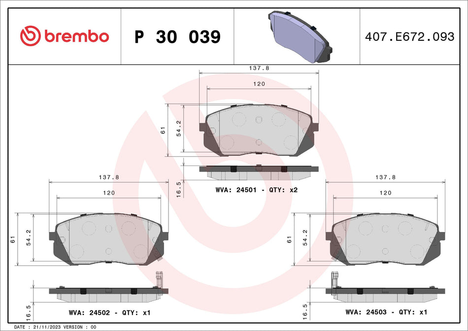 Brake Pad Set, disc brake - P 30 039