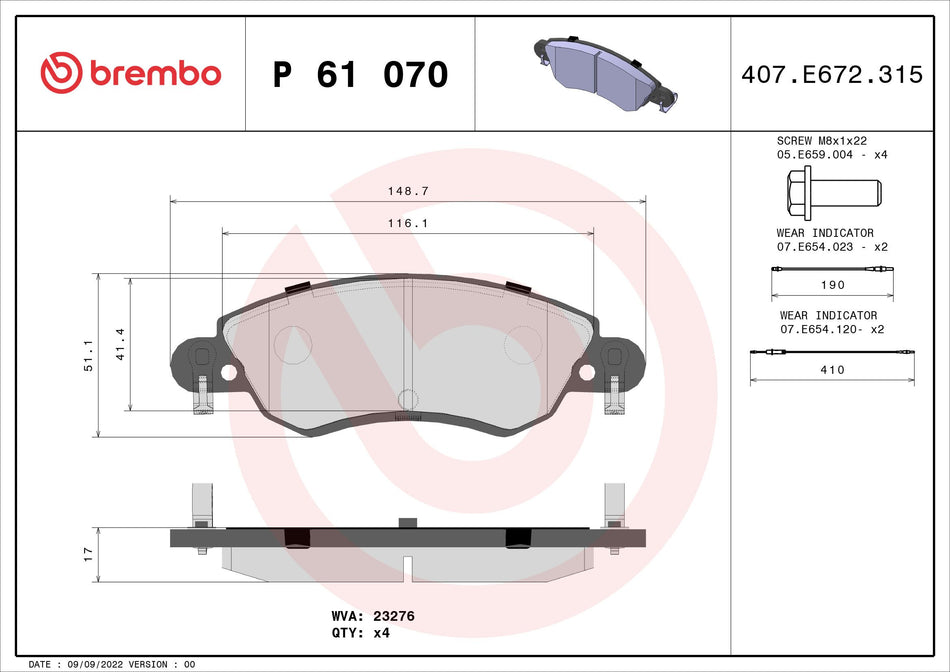Brake Pad Set, disc brake - P 61 070