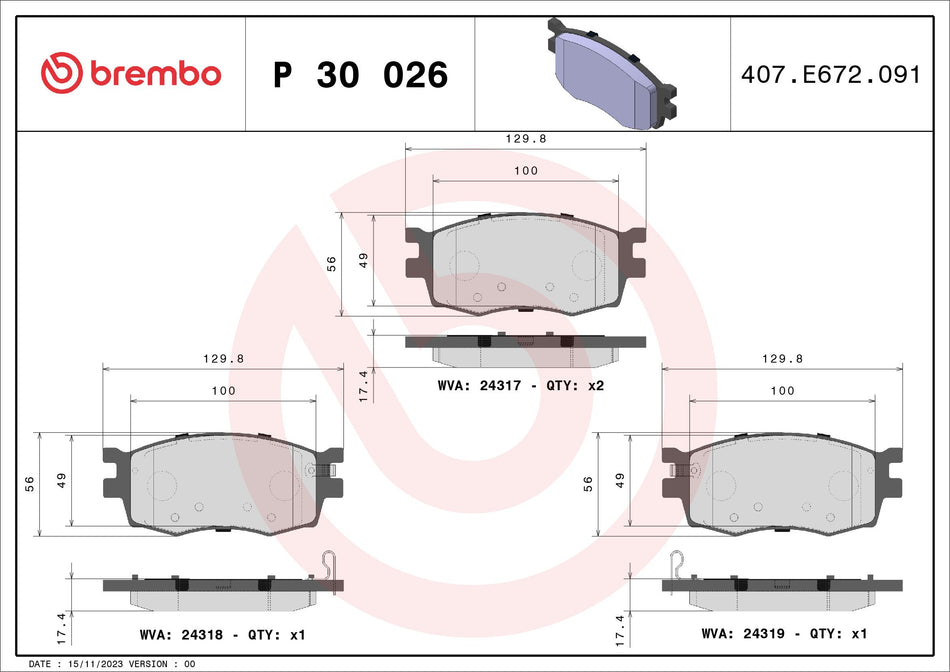 Brake Pad Set, disc brake - P 30 026