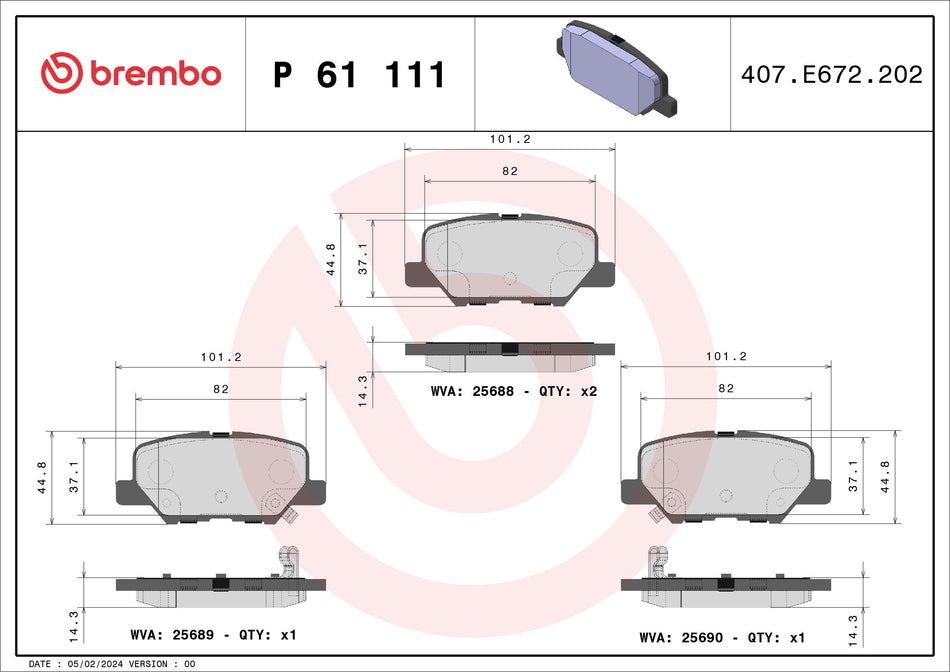 Brake Pad Set, disc brake - P 61 111