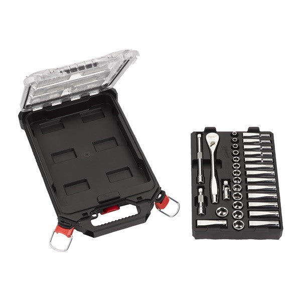 Metric 3/8in. ratchet + socket set (32 pc) in PACKOUT compact slim organiser