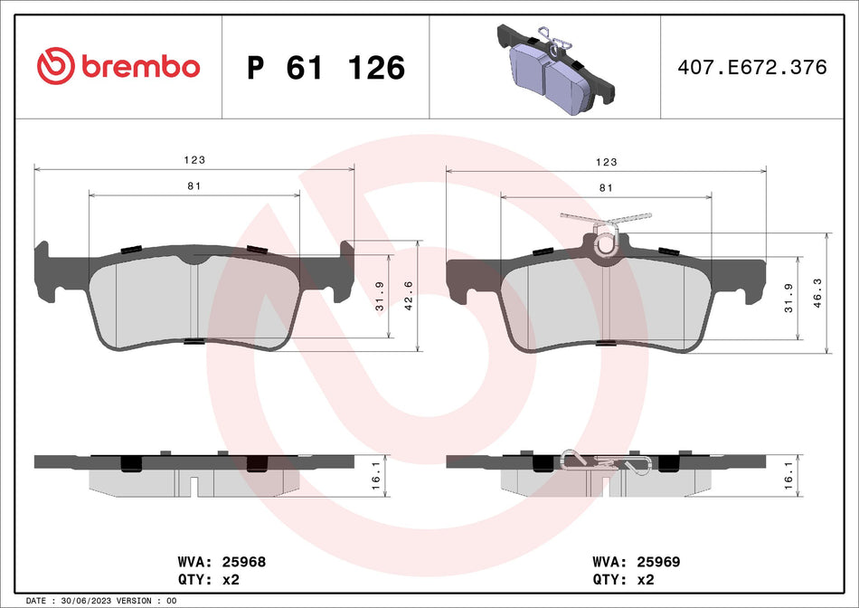 Brake Pad Set, disc brake - P 61 126