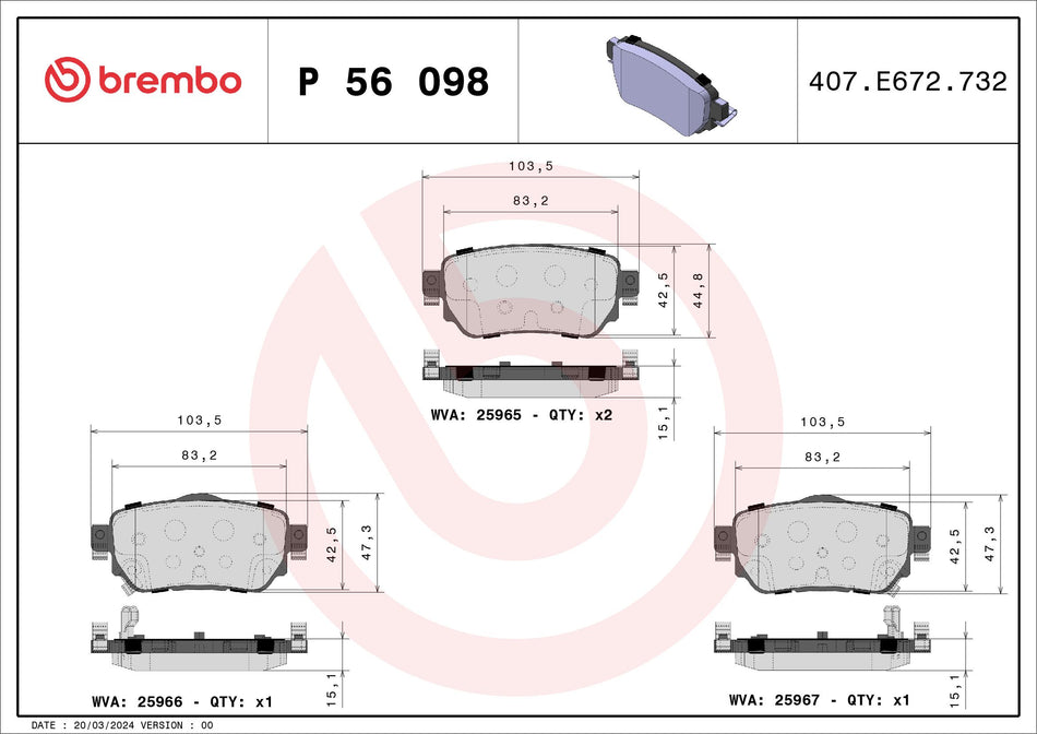 Brake Pad Set, disc brake - P 56 098