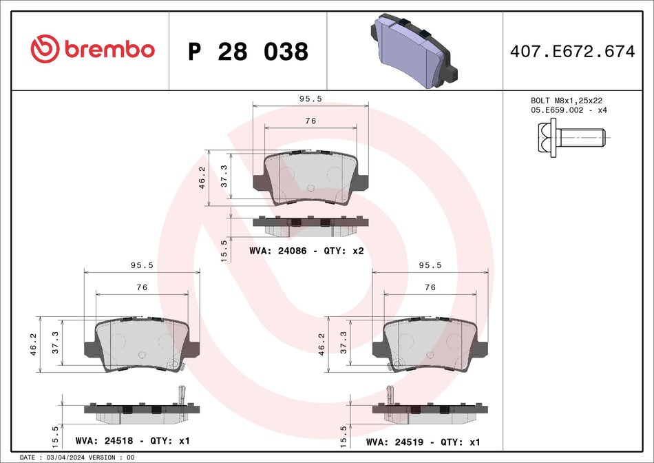 Brake Pad Set, disc brake - P 28 038