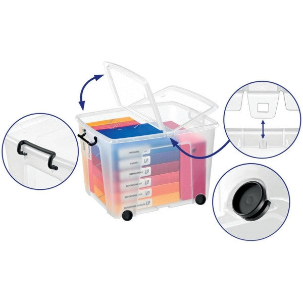Smart Storemaster Box with Lid & Wheels - Clear - 75 Litre