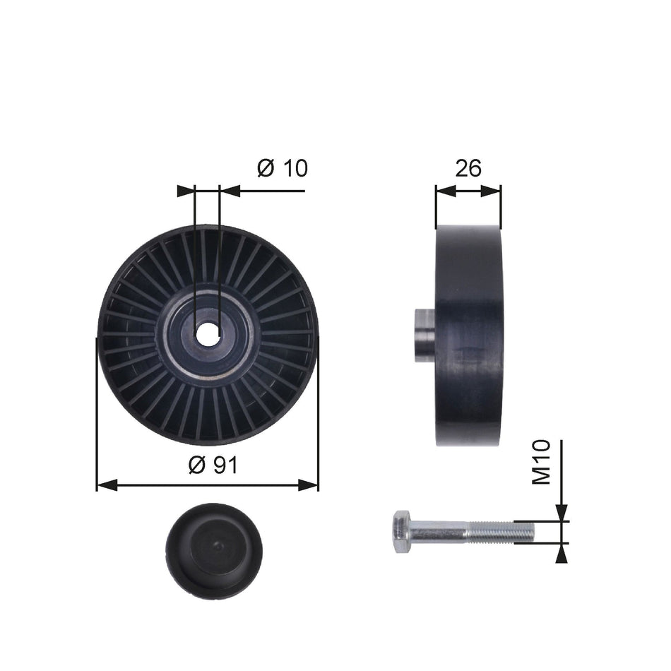 Deflection/Guide Pulley, V-ribbed belt - T36001