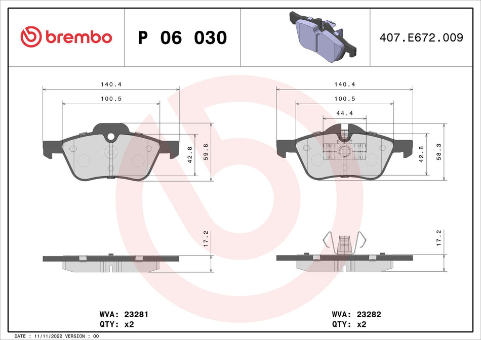 Brake Pad Set, disc brake - P 06 030