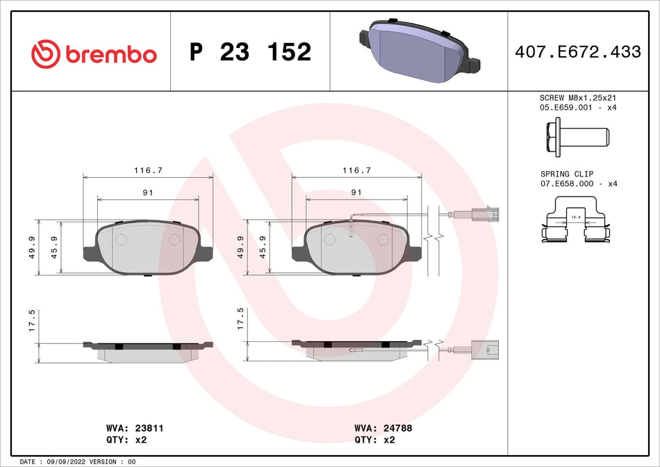 Brake Pad Set, disc brake - P 23 152