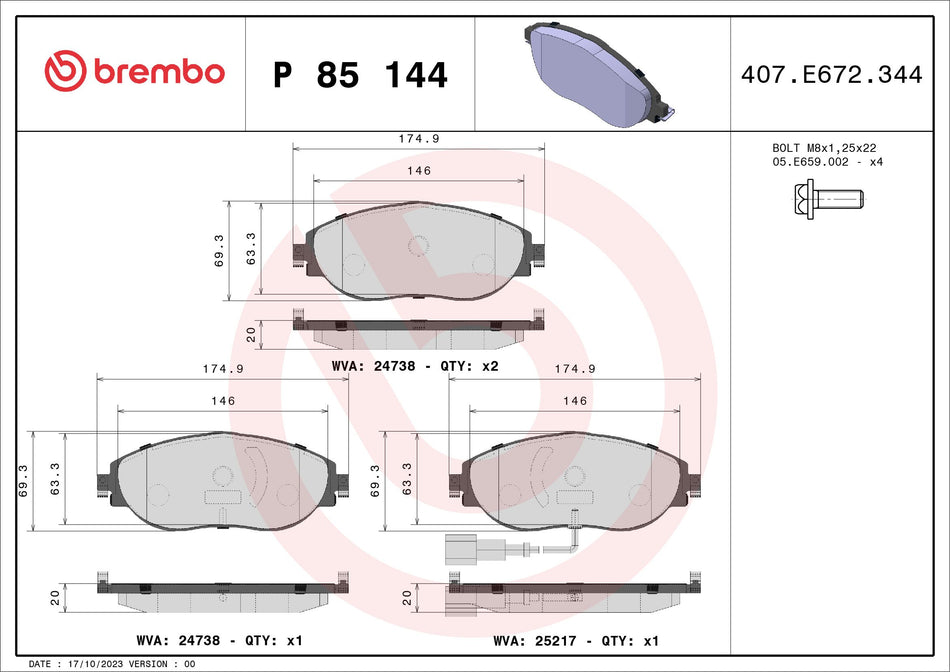 Brake Pad Set, disc brake - P 85 144