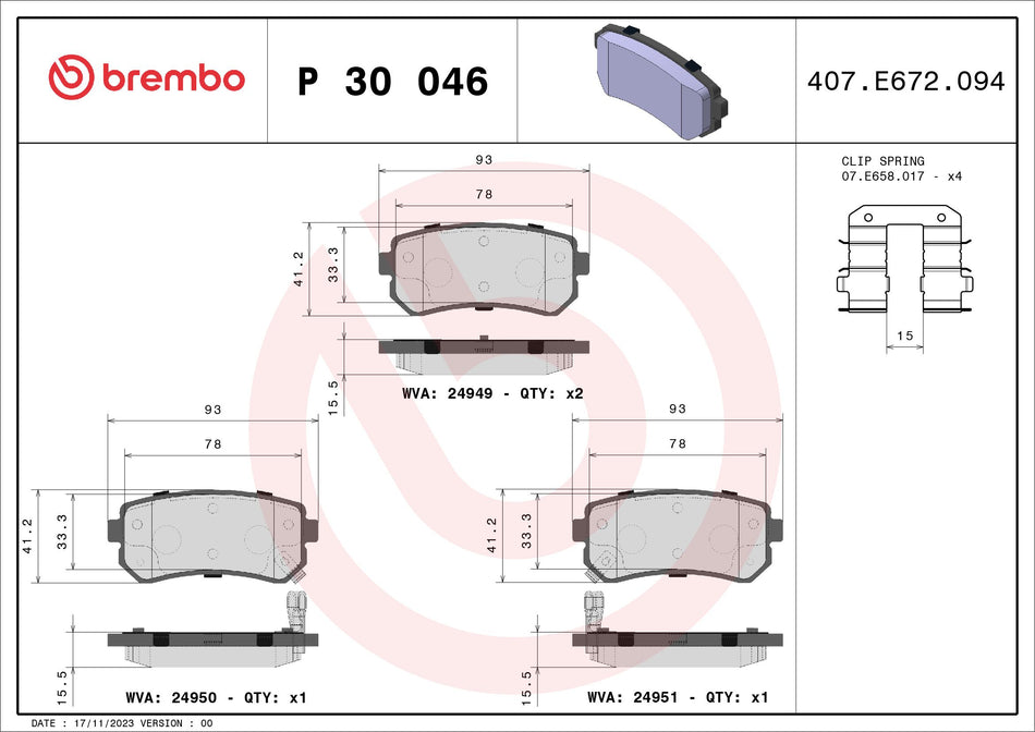Brake Pad Set, disc brake - P 30 046