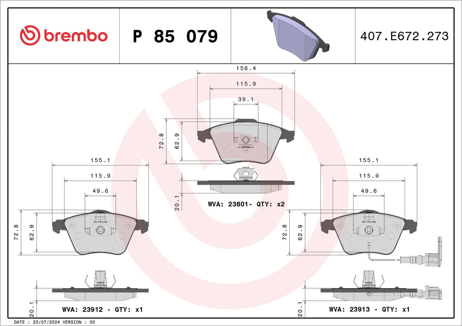 Brake Pad Set, disc brake - P 85 079
