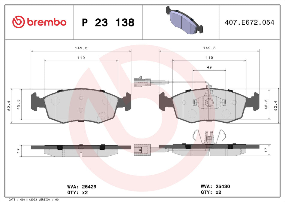 Brake Pad Set, disc brake - P 23 138