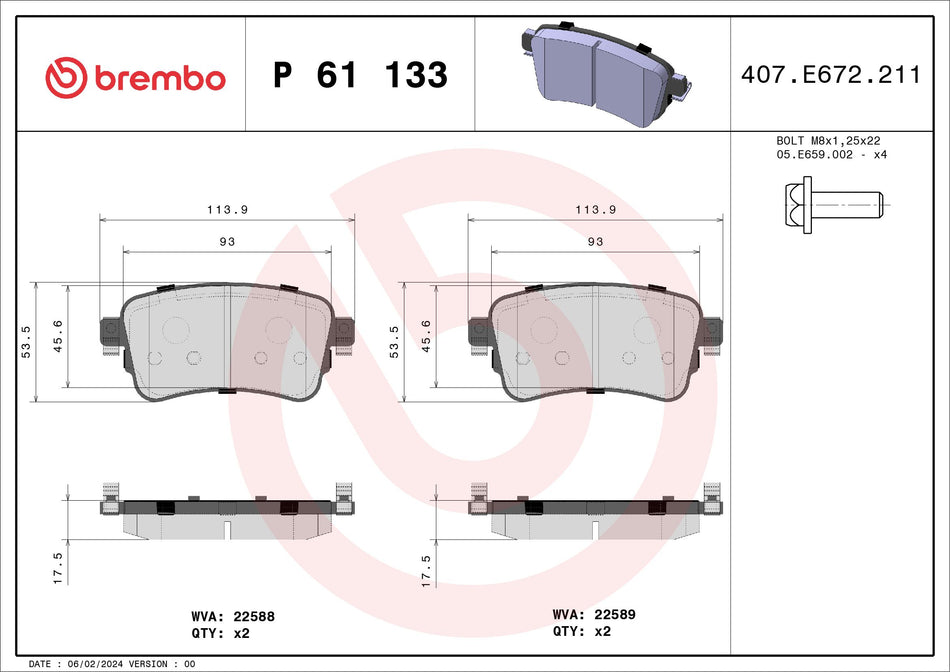 Brake Pad Set, disc brake - P 61 133