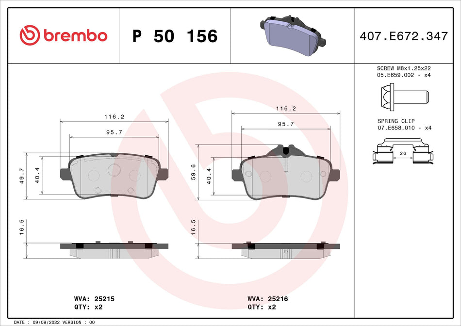 Brake Pad Set, disc brake - P 50 156