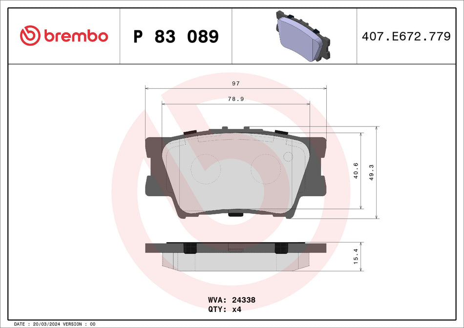 Brake Pad Set, disc brake - P 83 089