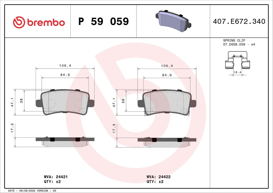 Brake Pad Set, disc brake - P 59 059