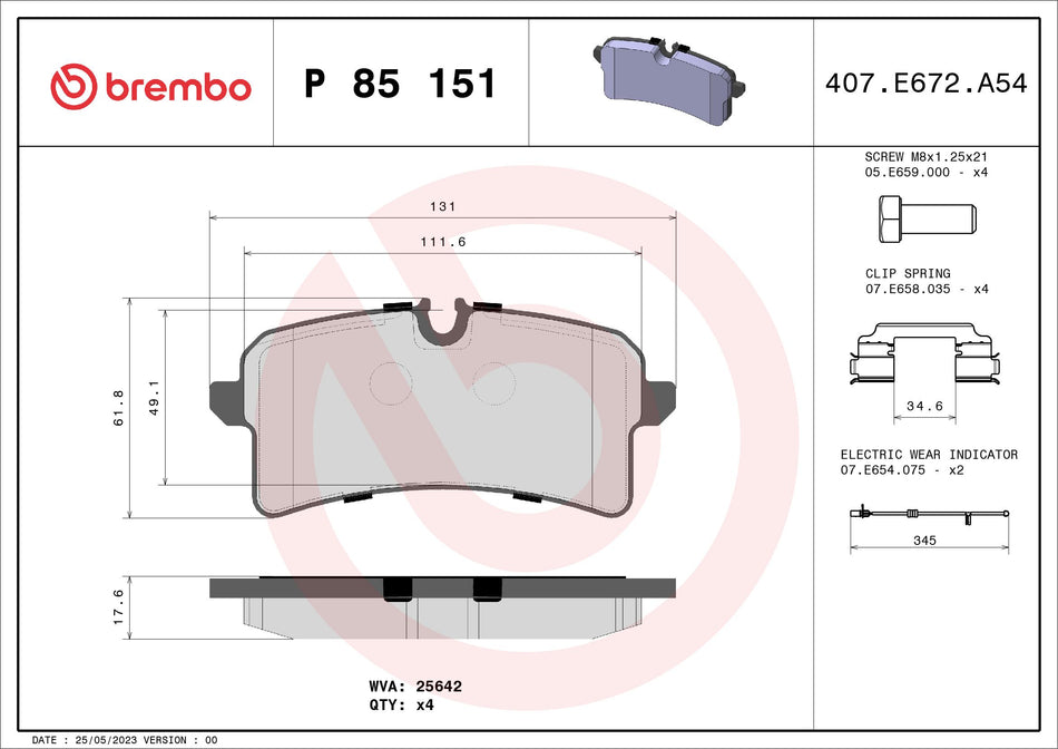 Brake Pad Set, disc brake - P 85 151