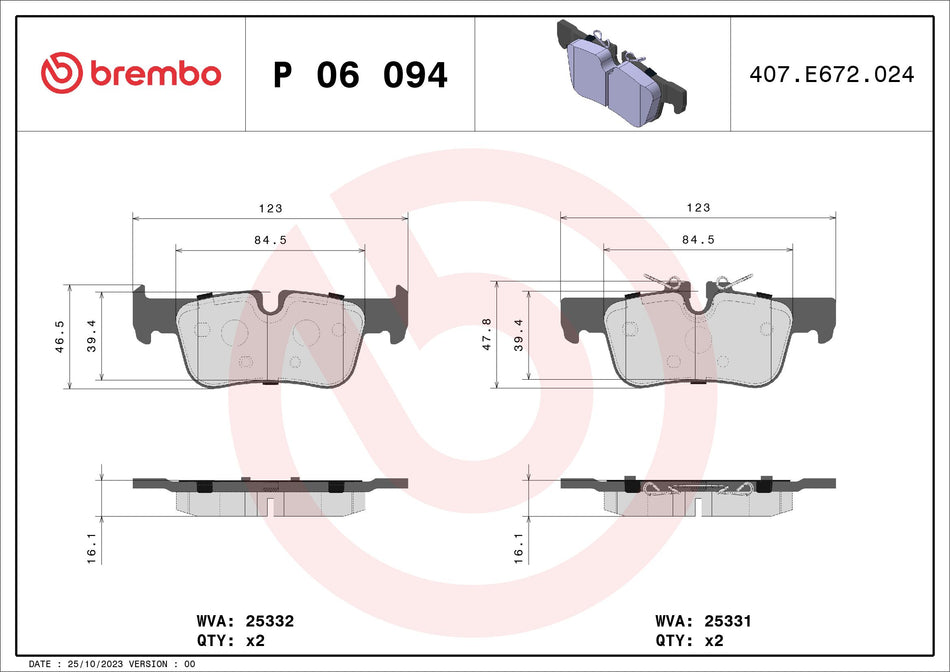 Brake Pad Set, disc brake - P 06 094