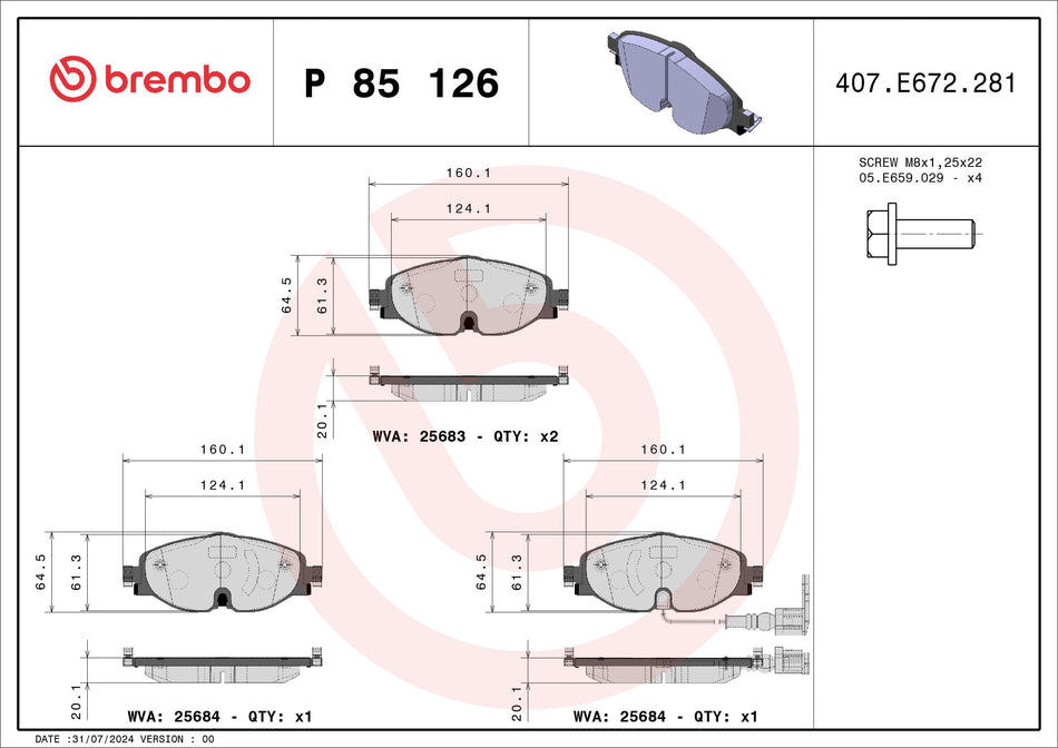 Brake Pad Set, disc brake - P 85 126X