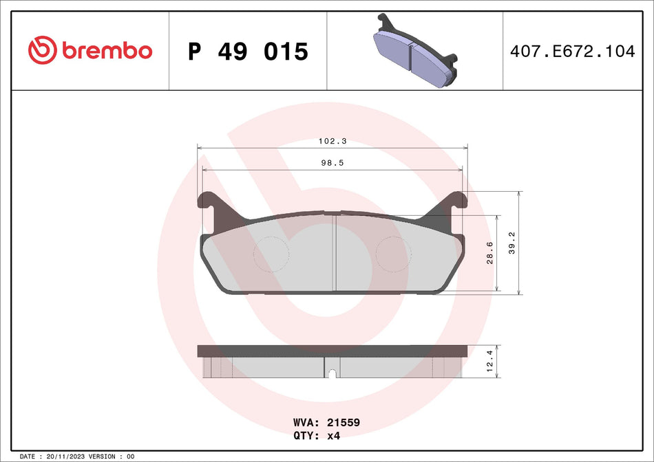 Brake Pad Set, disc brake - P 49 015