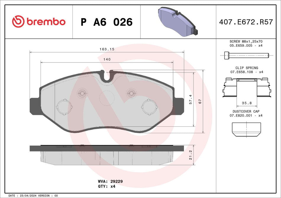 Brake Pad Set, disc brake - P A6 026
