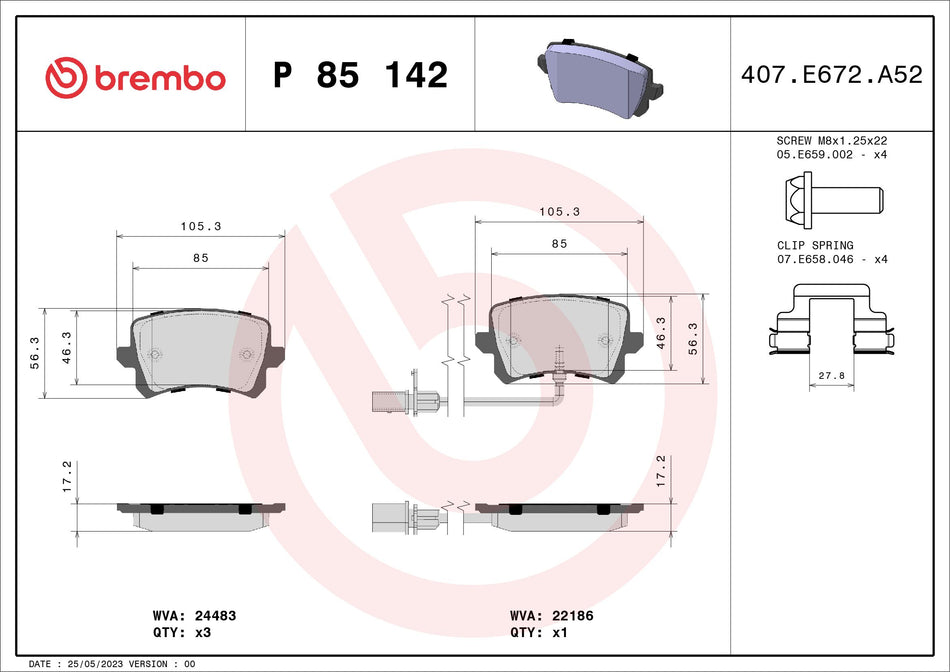 Brake Pad Set, disc brake - P 85 142
