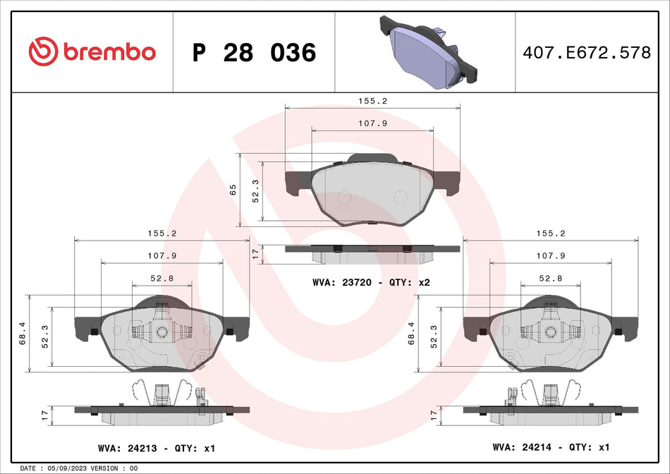 Brake Pad Set, disc brake - P 28 036