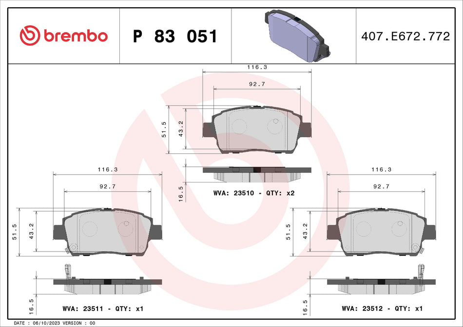 Brake Pad Set, disc brake - P 83 051