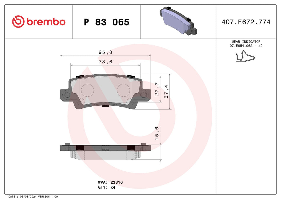 Brake Pad Set, disc brake - P 83 065