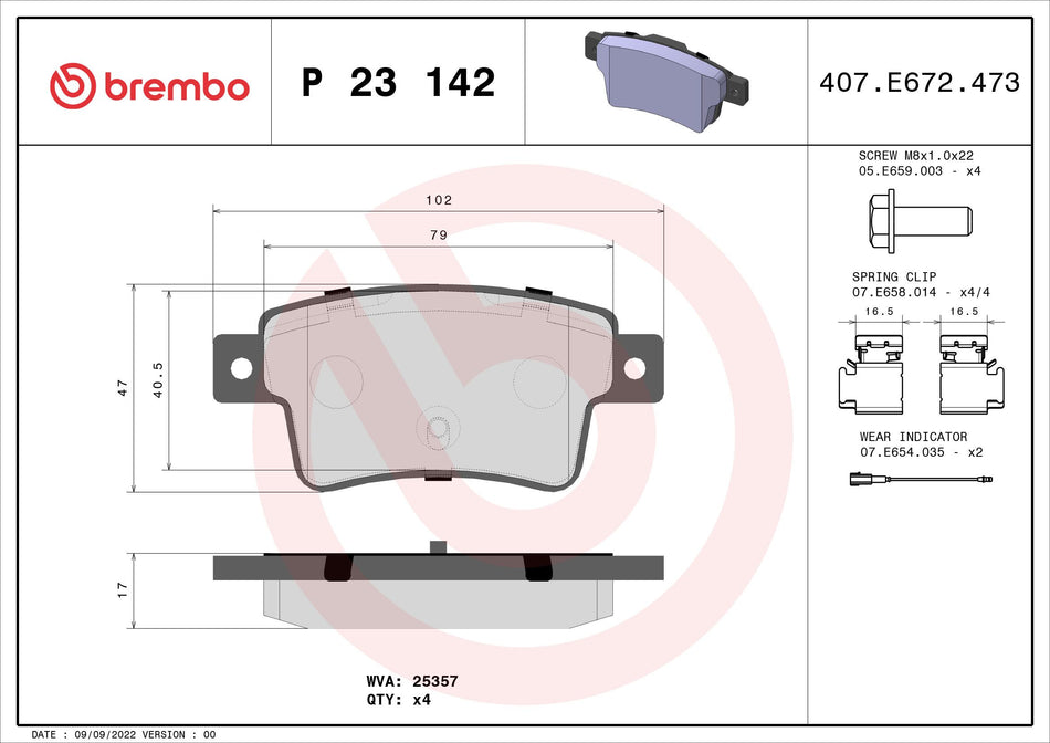 Brake Pad Set, disc brake - P 23 142