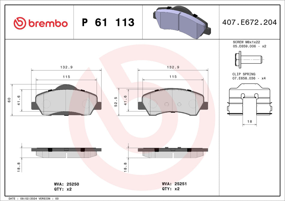 Brake Pad Set, disc brake - P 61 113
