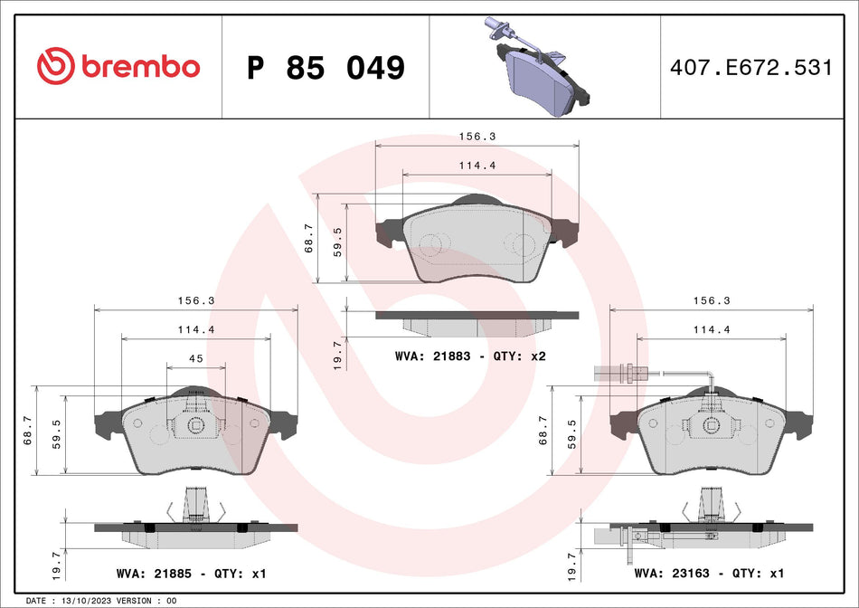 Brake Pad Set, disc brake - P 85 049