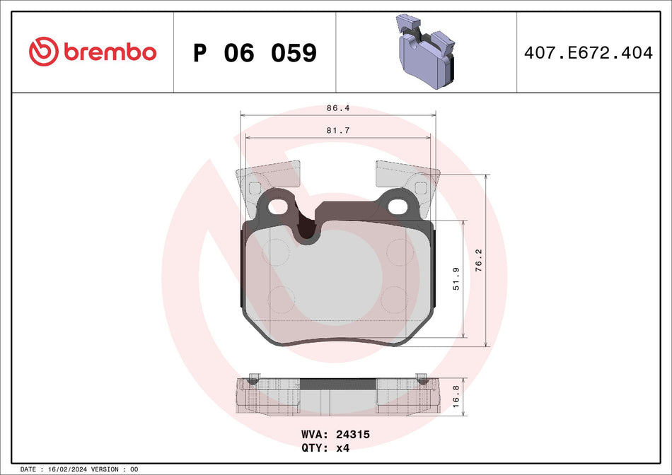 Brake Pad Set, disc brake - P 06 059