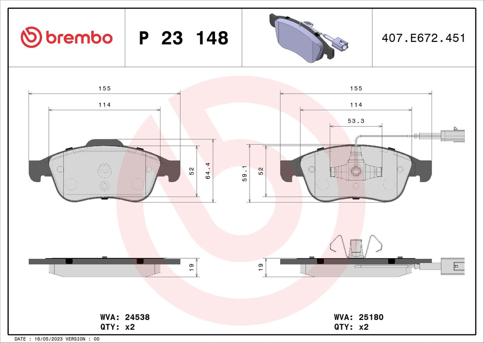 Brake Pad Set, disc brake - P 23 148