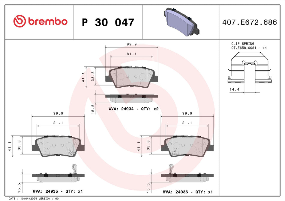 Brake Pad Set, disc brake - P 30 047