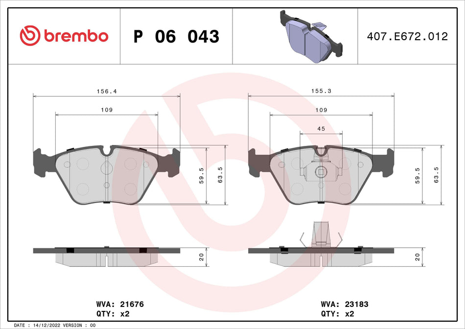Brake Pad Set, disc brake - P 06 043
