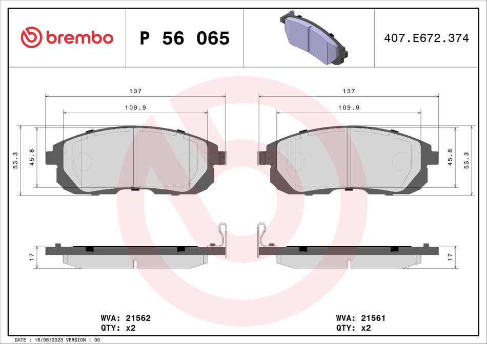 Brake Pad Set, disc brake - P 56 065