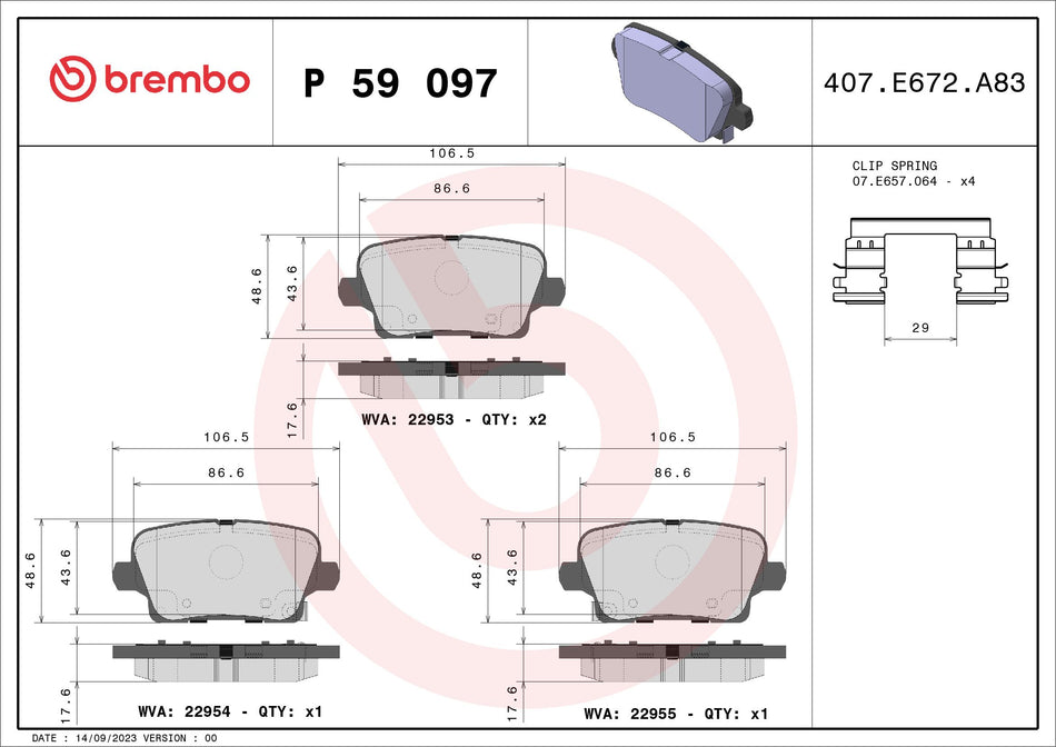 Brake Pad Set, disc brake - P 59 097
