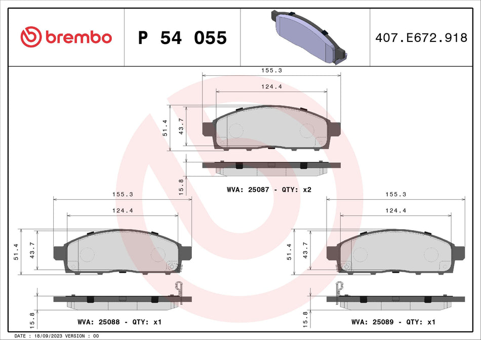 Brake Pad Set, disc brake - P 54 055