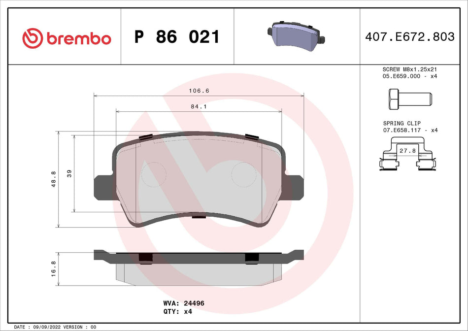 Brake Pad Set, disc brake - P 86 021