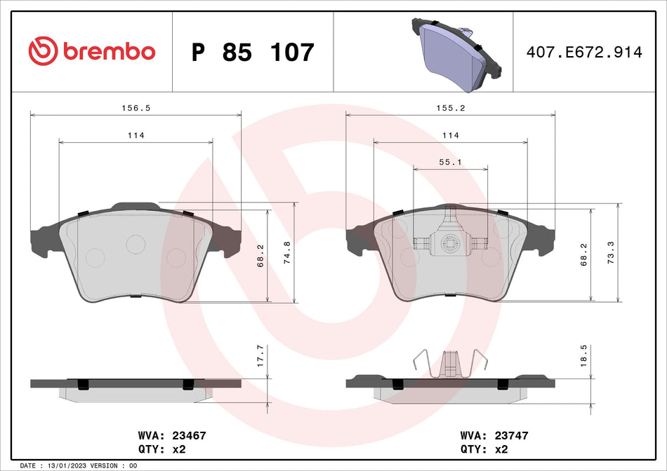 Brake Pad Set, disc brake - P 85 107