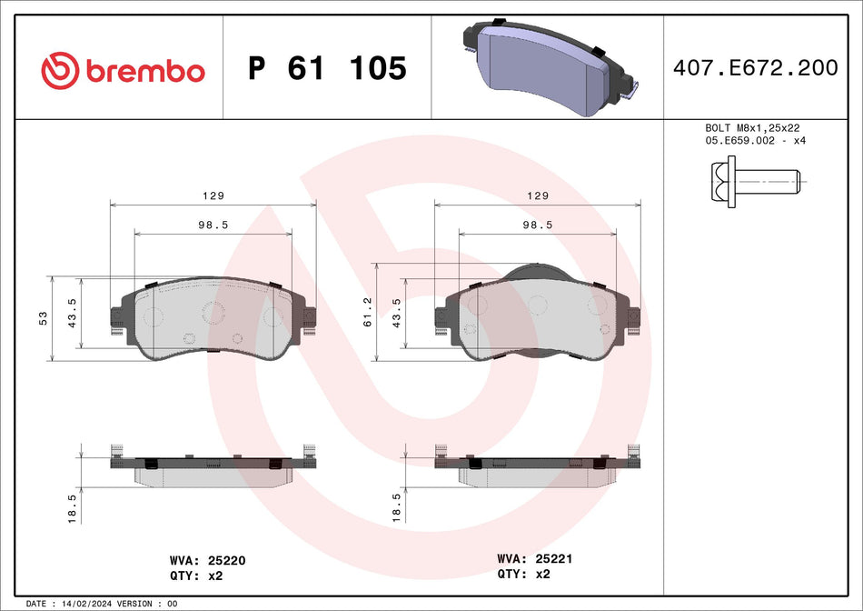 Brake Pad Set, disc brake - P 61 105