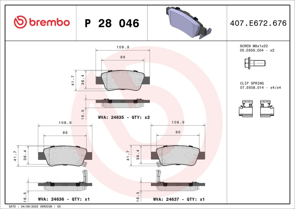 Brake Pad Set, disc brake - P 28 046