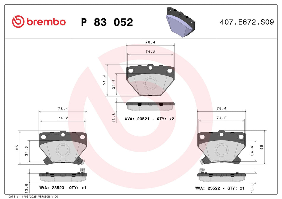 Brake Pad Set, disc brake - P 83 052
