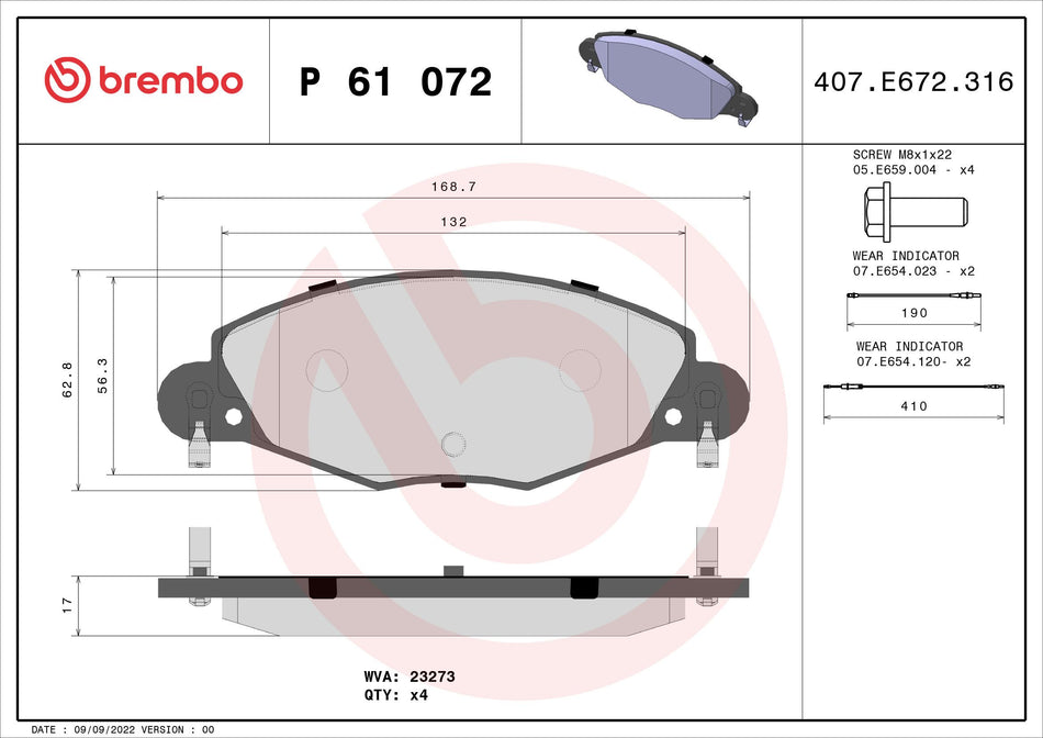 Brake Pad Set, disc brake - P 61 072