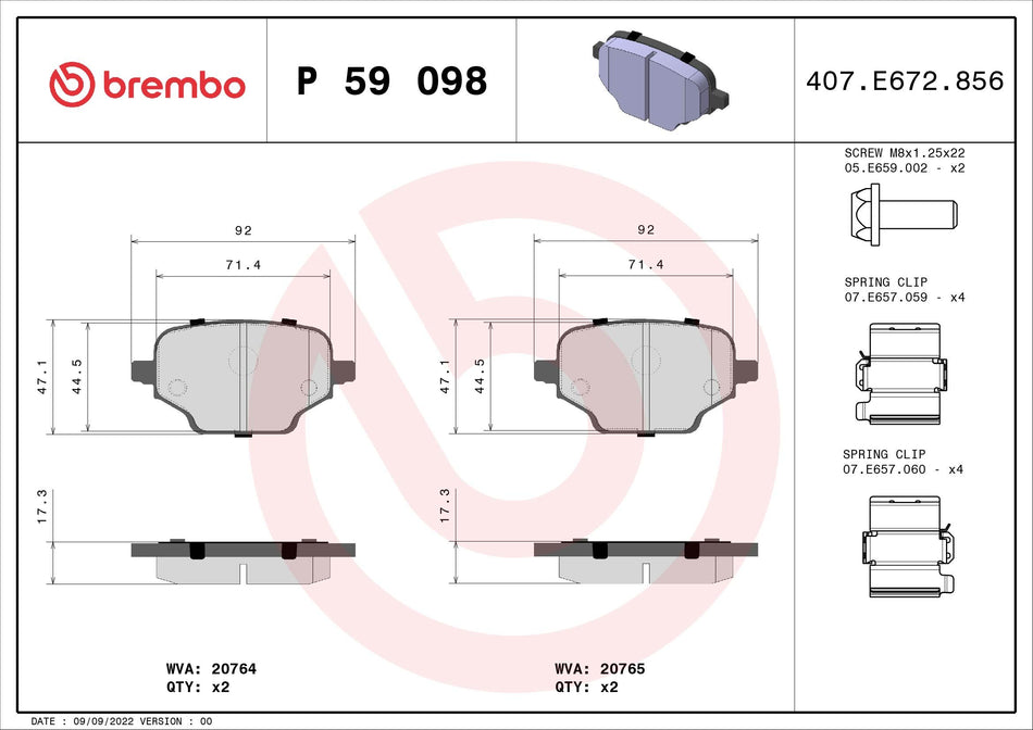 Brake Pad Set, disc brake - P 59 098