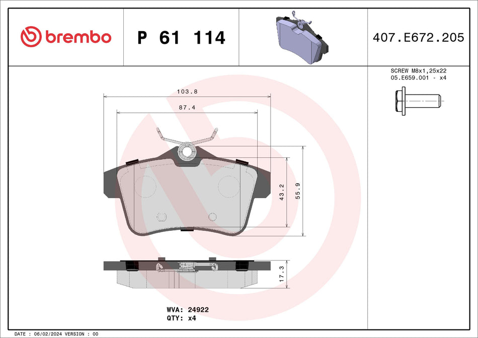 Brake Pad Set, disc brake - P 61 114