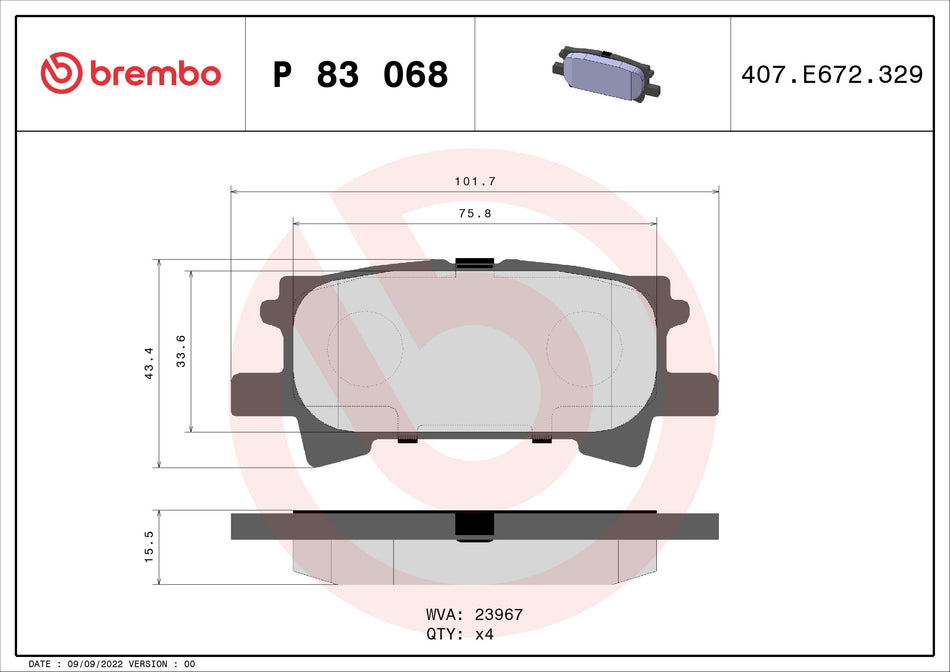 Brake Pad Set, disc brake - P 83 068