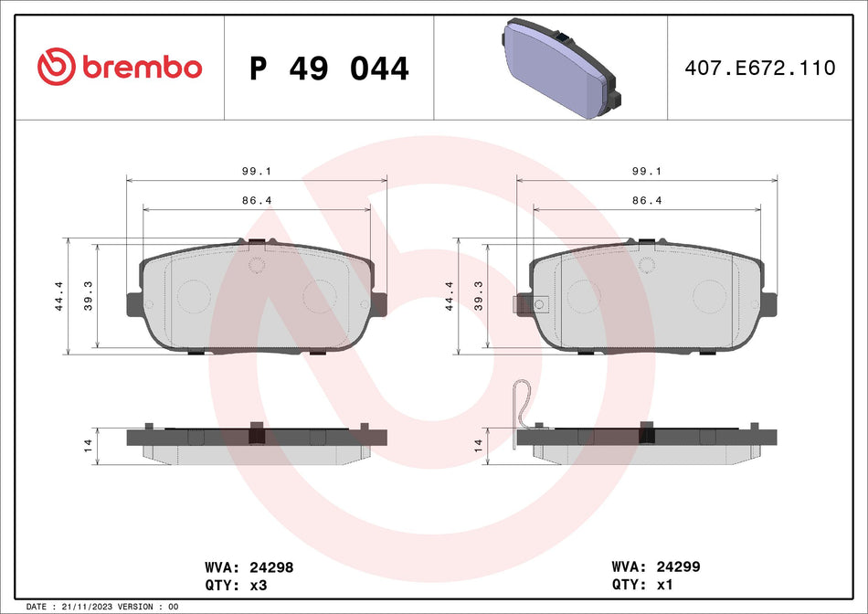 Brake Pad Set, disc brake - P 49 044